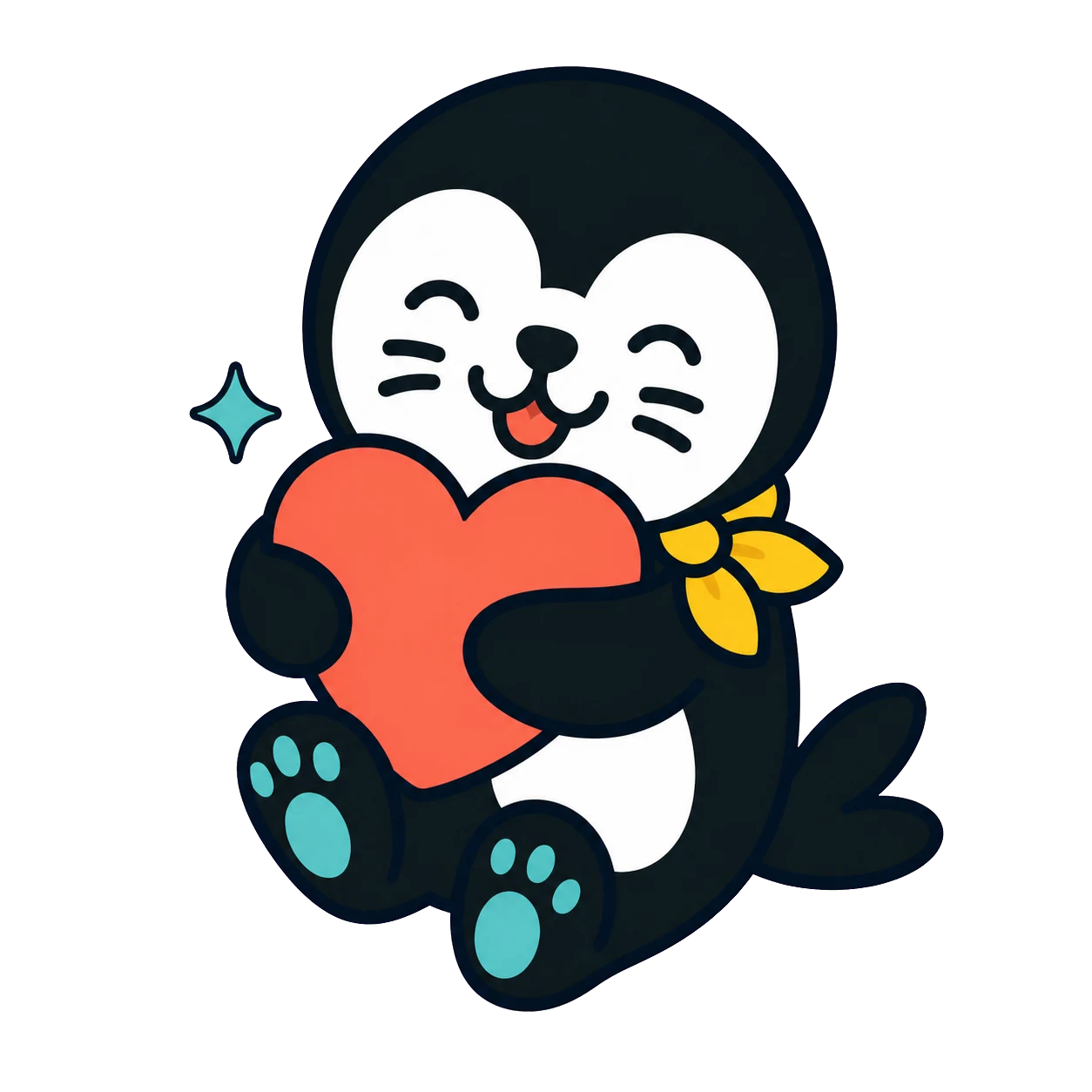 PhoqueCoin seal mascot hugging a heart