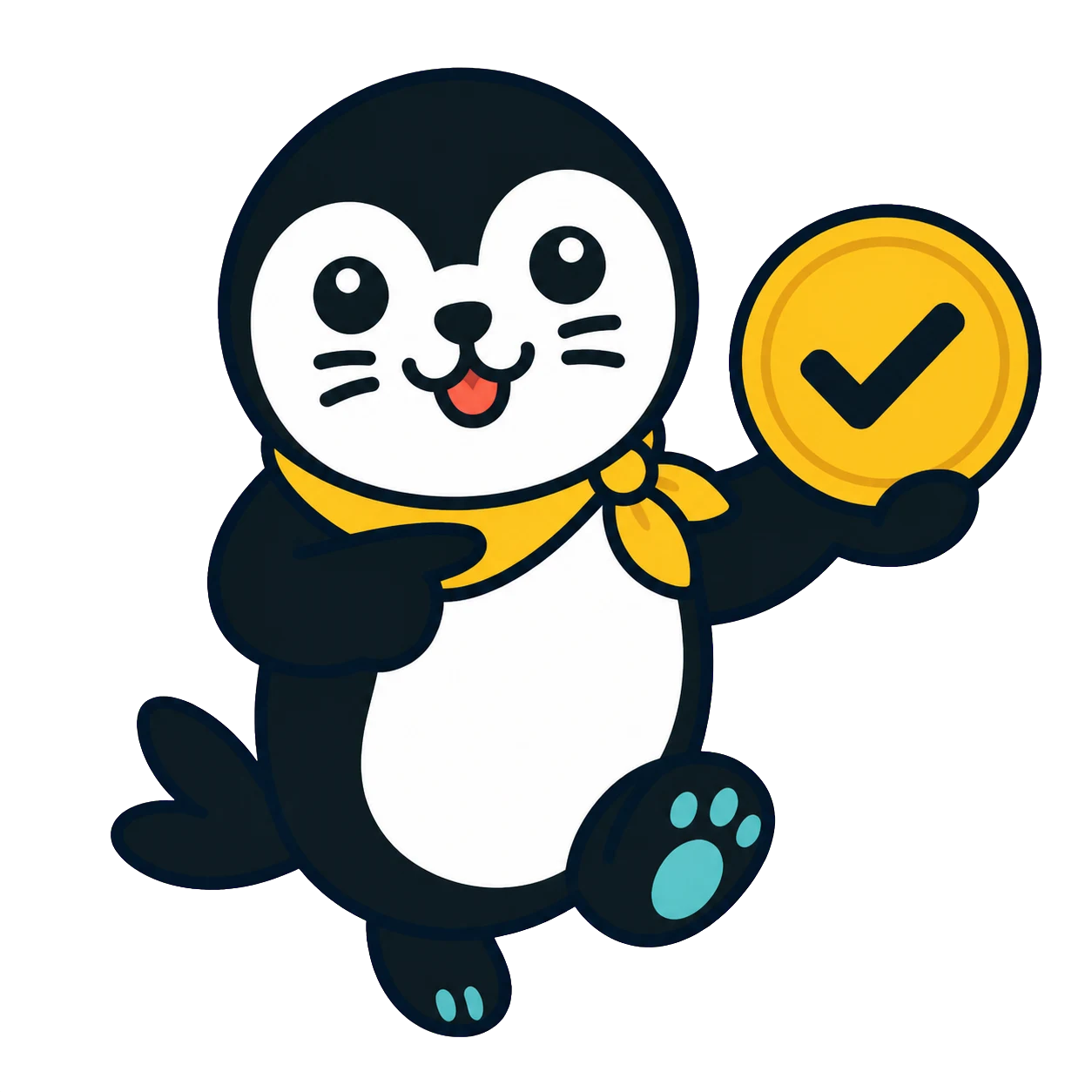 PhoqueCoin seal mascot presenting a verified token